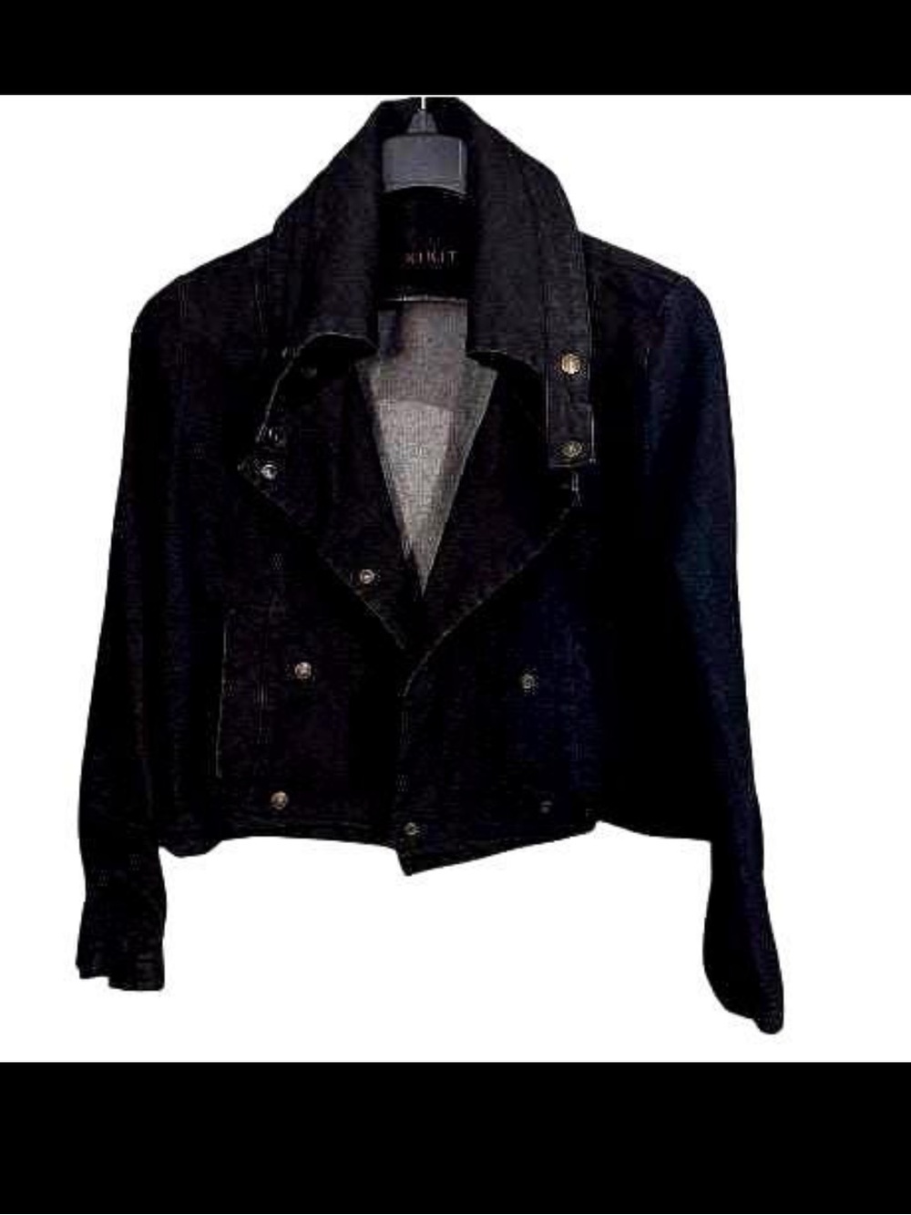 KIKIT Y2K Dark Blue Denim Cropped Peacoat Swing Jean Jacket Sz L